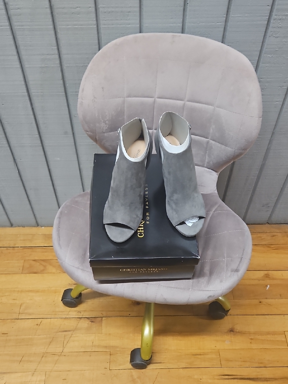 Christian Siriano Gray Suede Peep-Toe Mules